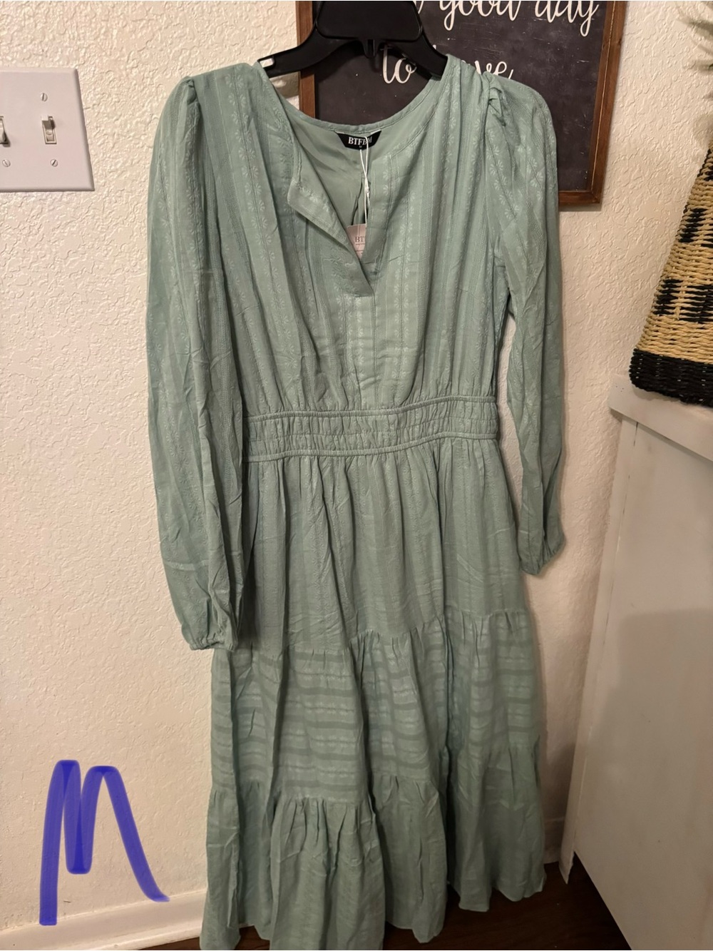 Mint Green Long Sleeve Tiered Maxi Dress -